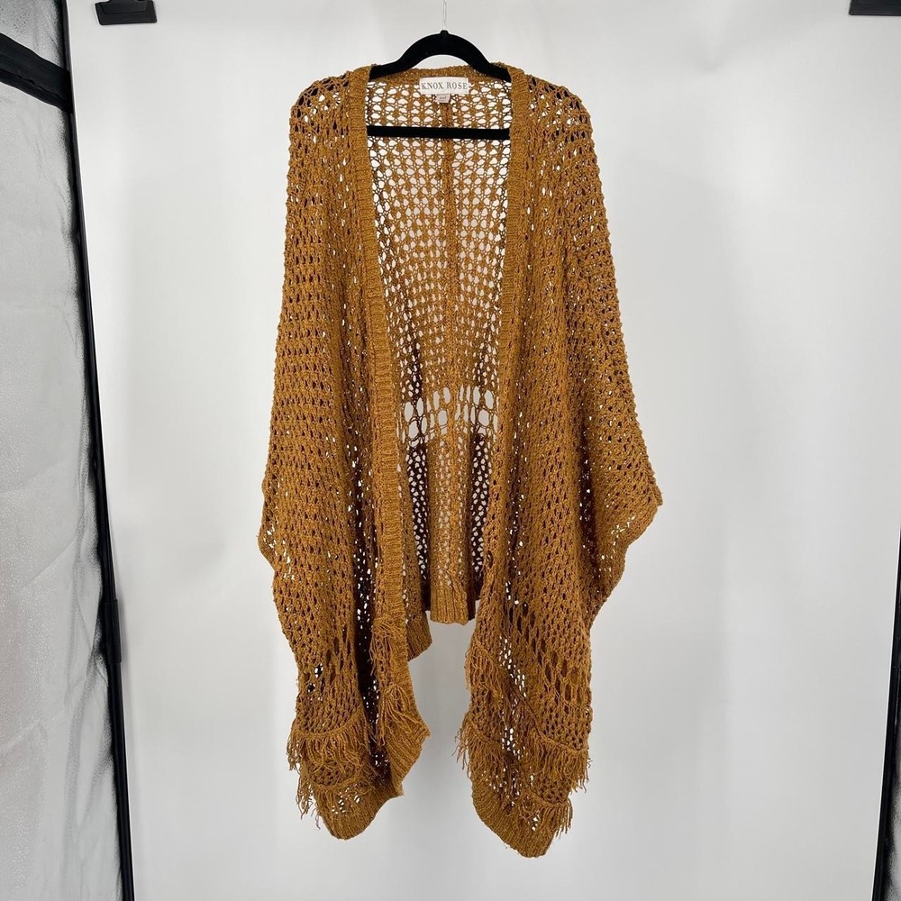 Women's Boho Retro Fringe Poncho Knit Cardigan XXL Western Cottagecore Brown